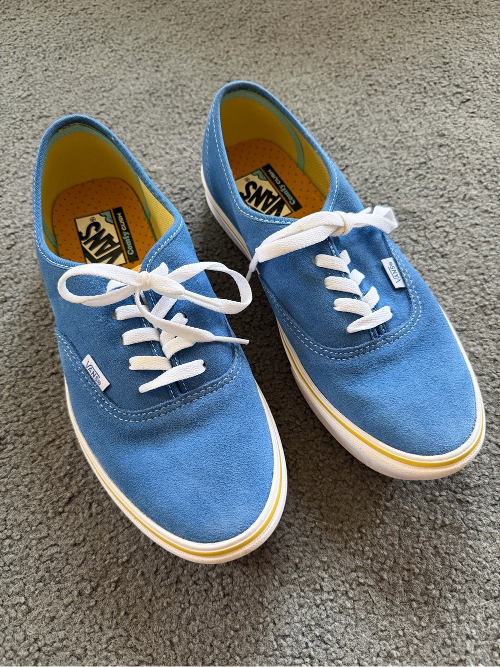 Vans Blue Suede Low-Top Sneakers with Yellow Trim - Worn ONCE